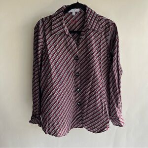 Foxcroft Wrinkle Free Button Up Shirt Blouse Sz 14W Red Black Gray White EUC